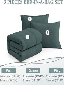 Comforter Sets,Full Queen King Size Bedding Set 3 Piece, All Seasons Comforters Set With Shams - 水鴨藍 - 查看 7