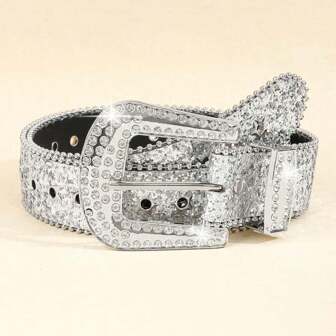 1pc Rhinestone Embellished Silver Shiny Y2K Style Glitz Waist Belt, Suitable For Teen Girls Summer Casual Outdoor Athletic Vacation Travel Graduation Gifts Birthday Dress Accessories Daily Wear