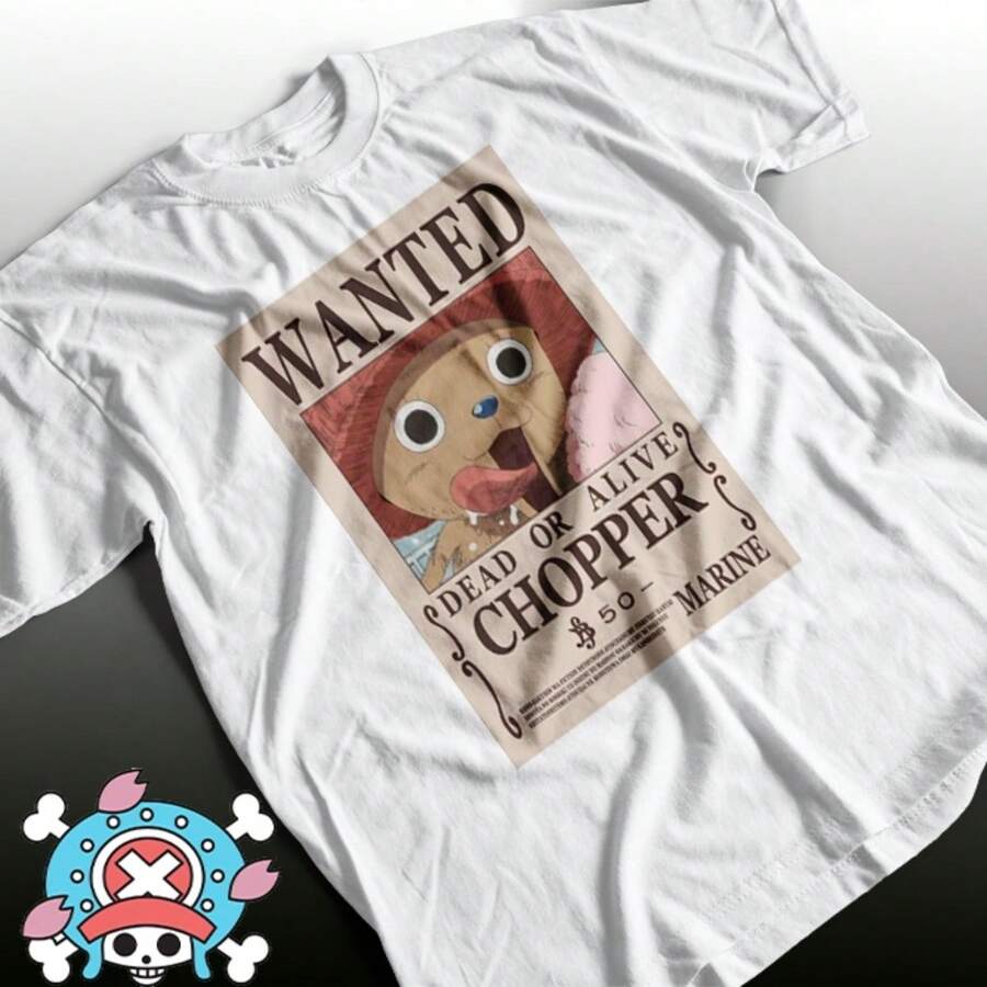 One Piece Wanted Chopper T-Shirt Japanese Anime Manga Geek Nerd Shirt Blouse Unisex Male Female 100% Cotton Top Premium Streetwear New Release Fast Shipping Various Colors!! Plus Size - White - View 1