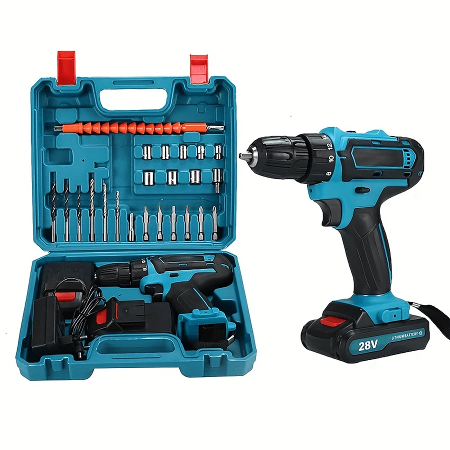 36V Lithium-Ion Rechargeable Drill Driver - Electric Tool Set For Home And DIY Projects - Handheld Screwdriver With LED Light And Variable Speed Control - 藍色 - 查看 1