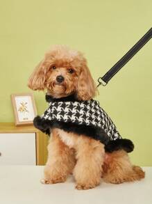 1 pièce de petit/moyen manteau en peluche pour chien ou chiot, avec motif à carreaux classique, élégante tenue d'hiver avec laisse assortie