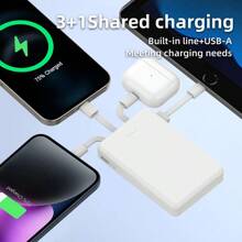 迷你便携式手机移动电源充电器5000mAh，输入Type-C，USB C座，4-USB输出内置Type-C线，Micro线，适用于iPhone线充电，USB-A输出接口，适用于iPhone三星等系列兼容市面上大多数电子产品 - 白色 - 查看 5