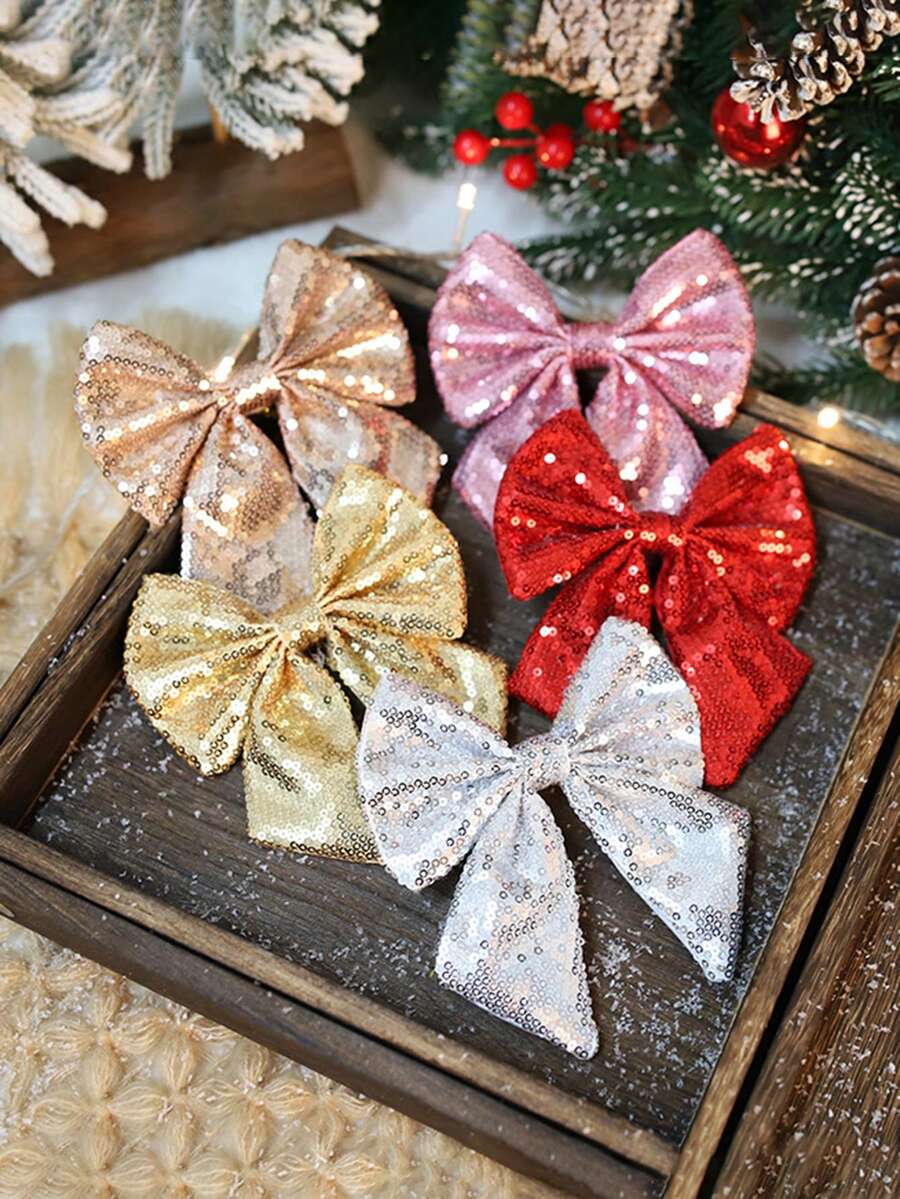 1 件优雅休闲圣诞闪光蝴蝶结发夹 - 彩色 - 查看 1