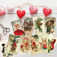 50pcs Vintage Christmas Paper Gift Tags With Hemp Rope - Holiday Hanging Decorative Tags For Presents, Merry Christmas & Happy New Year Messages, Pre-Punched With Holes Holiday Favor Tags