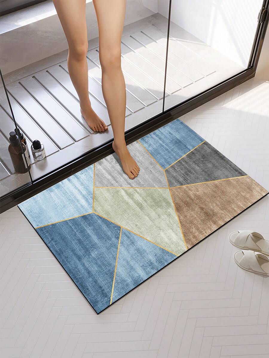1 tấm thảm trải sàn họa tiết hình học, sợi polyester và đất diatomit hình chữ nhật, thảm chống trượt thấm nước đa chức năng, thích hợp cho phòng tắm, lối vào, phòng khách, nhà bếp, nhà vệ sinh, hành lang, bàn trang điểm, đầu giường, thảm trải sàn in họa tiết - Màu vàng - Xem 1