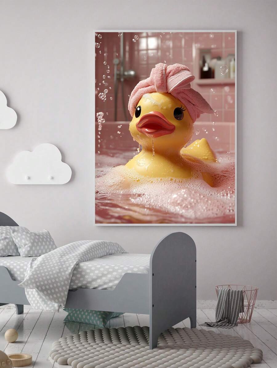 超现实主义帆布墙艺术，可爱有趣的墙艺术印刷品，一只正在洗澡的小鸭子，适合浴室、客厅、书房、装饰您的房间、送给朋友的节日礼物、乔迁礼物装饰画无框 - 彩色 - 查看 1
