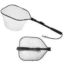 Fly Fishing Landing Net Soft Rubber Mesh Catch Release Fish Net Lightweight Portable Landing Net Aluminum Handle Frame