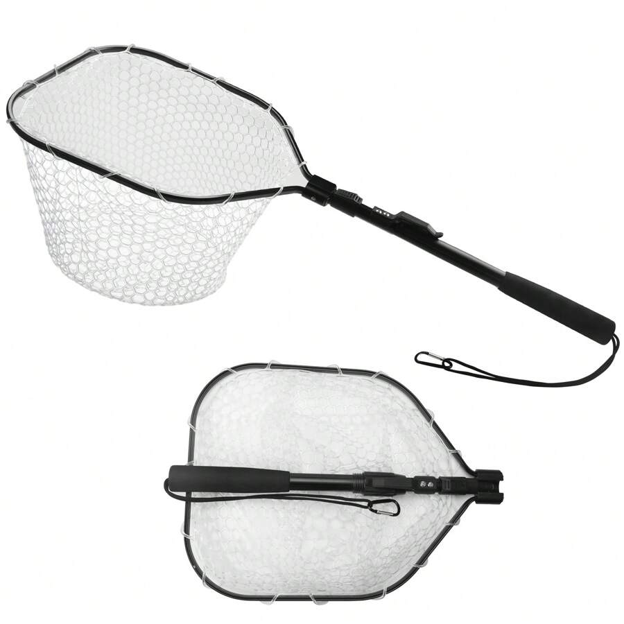 Fly Fishing Landing Net Soft Rubber Mesh Catch Release Fish Net Lightweight Portable Landing Net Aluminum Handle Frame