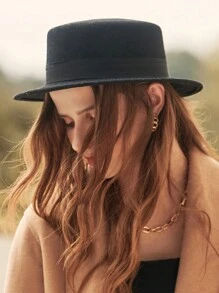 1st Dames Warme Herfst & Winter M Geletterde Vilt Hoed, Kleine Rand Britse Stijl Fedora Hoed, Voor Dagelijks Gebruik