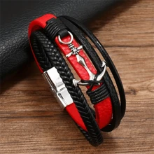 Bracelet mode pour homme , bracelet multi-fonction cool tressé multi-couches avec boucle magnétique à ancre pour homme
