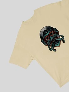 Men's Oversized Long Sleeve T-Shirt With Mask Print 100% Cotton - 米色 - 查看 3