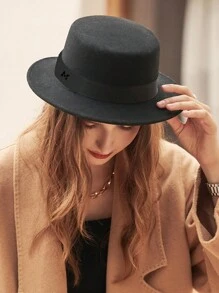 1st Dames Warme Herfst & Winter M Geletterde Vilt Hoed, Kleine Rand Britse Stijl Fedora Hoed, Voor Dagelijks Gebruik