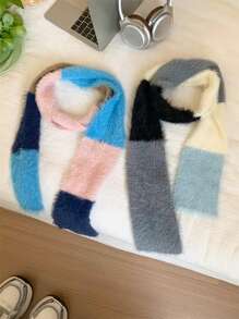 1pc Fashion Colour Blocking Scarf Female Autumn And Winter Thin Narrow Long Spice Girl Styling Scarf - Multicolor - View 5