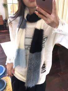 1pc Fashion Colour Blocking Scarf Female Autumn And Winter Thin Narrow Long Spice Girl Styling Scarf - Multicolor - View 3