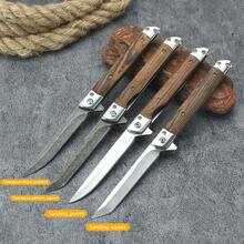 Multi-Function Outdoor Camping Quick Open Small Knife, Stainless Steel, High Hardness Damascus Pattern Folding Knife With Wooden Handle, Fruit Knife Knives