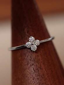 Sterling Silver Plated 18K Gold Four-Leaf Clover Ring, Shiny Four Petal Flower Jewelry Set Including Necklace And Bracelet With Zirconia Stones