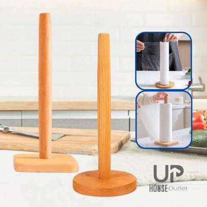 Suporte Porta Rolo Papel Toalha de Madeira para Mesa Vertical Decoração Cozinha