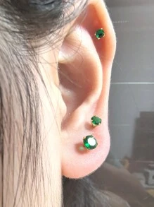 6pcs/Set Stainless Steel & Ear Bone Stud Earrings For Women - Gold-green Diamond - View 7