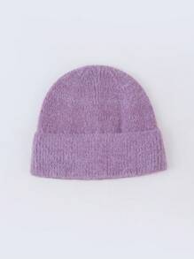 1pc Solid Color Warm Knitted Hat, Soft Fluffy Yarn, Fashionable Unisex Beanie, Autumn/Winter - 1pcs - View 17