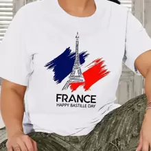 WOMEN'S T-SHIRT, COUNTRY, FRANCE, FRANCE, FLAG, STYLISH, PLUS SIZE - 白色 - 查看 1