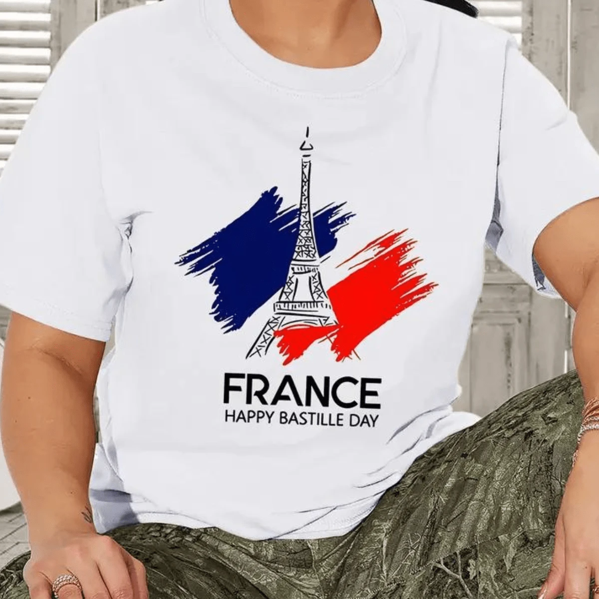 WOMEN'S T-SHIRT, COUNTRY, FRANCE, FRANCE, FLAG, STYLISH, PLUS SIZE - 白色 - 查看 1