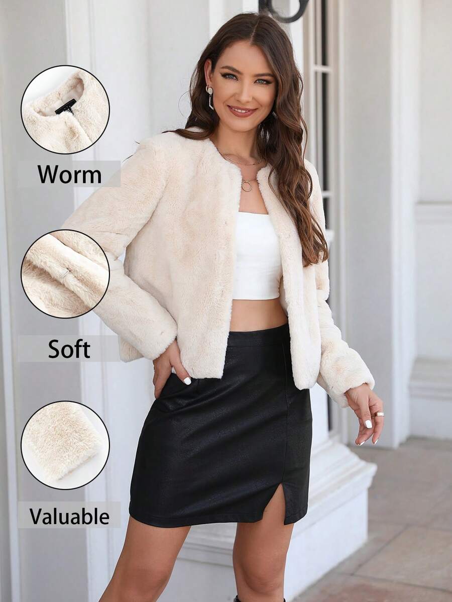RELISH NOLESS Women's Short Faux Fur Jacket, Casual Fashionable Luxury Coat For Autumn/Winter