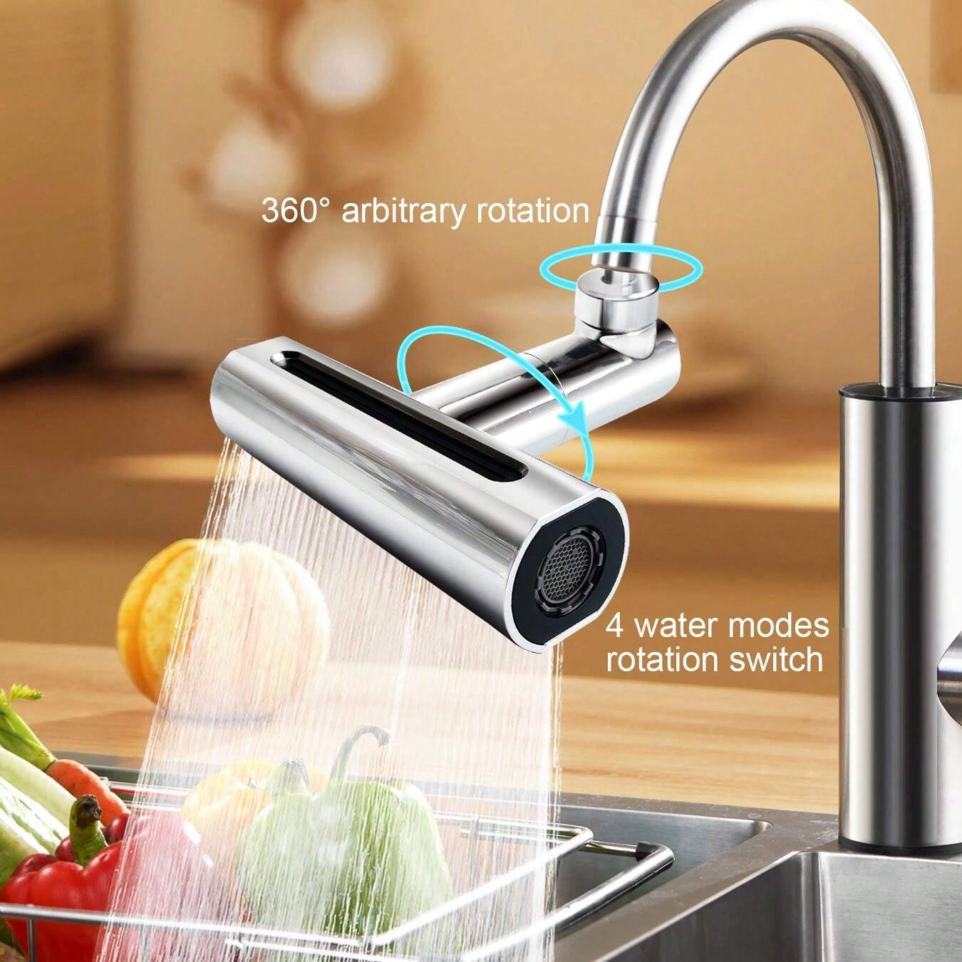 Waterfall Faucet Extender, 360 Degree Rotation With 4 Water Flow Modes