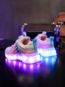 USB 可充电 LED 闪光鞋，儿童发光运动鞋，幼儿，女孩，男孩，儿童，夜灯，跑鞋，休闲运动，春季，秋季，冬季，万圣节，圣诞节礼物，圆形纽扣设计，舞鞋，婴儿鞋 - 粉色 - 查看 3