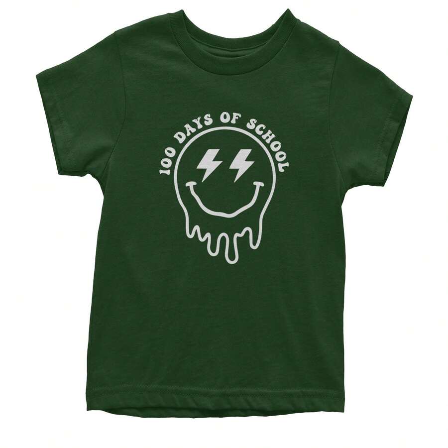 Melting Smile Face 100 Days Of School Youth T-Shirt - 森林綠 - 查看 1
