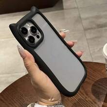 Super Cute Three-Dimensional Cat's Ears (Steamed Cat-Ear Shaped Bread) New Shape Transparent Acrylic Back Plate, Dirt Resistant, Anti Drop, Fingerprint Free Mobile Phone Case Is Suitable For IPhone 11/12/12pro/12Promax/13/13pro/13proMAX/14/14pro/14proMAX/15/15Promax Pink And Black/IPhone17/17pro/17Promax/Air
