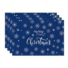 1 Stück/4 Stück/6 Stück, Weihnachten Winter Tisch-Platzsets, Weihnachten blaue Grünpflanzen Schneeflocken Rentier Leinen Platzsets, schmutzabweisende Platzsets, geeignet für Zuhause, Esszimmer und Restaurant, Tischdekor, Heimwaren