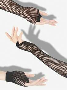 1pair Bright Color Coarse Mesh Fishnet With Elastic Gloves, Sexy Bridal Long Gloves, Punk Half-Finger Nightclub Party Etiquette Gloves, Suitable For Cos Clothing With Corresponding Colors.