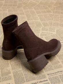 2024 秋季新款百搭休闲中粗跟时尚女靴，乡村风格踝靴，秋冬棕色短靴，搭配开衫 - 咖啡棕 - 查看 5