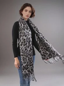1pc Autumn And Winter Retro Leopard Print Simple Tassel Scarf With High-End Texture Animal Print Scarf, Soft , Fashionable And Versatile Scarf Shawl