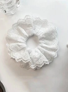 1pc Oversize 18cm Lace Scrunchie, Double Layer Floral Lace Bohemian Polyester Hair Accessory, Suitable For Spring, Summer, Beach, Wedding Scrunchies Hair Ties Scrunchy Hair Ties