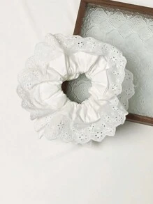 1pc Oversize 18cm Lace Scrunchie, Double Layer Floral Lace Bohemian Polyester Hair Accessory, Suitable For Spring, Summer, Beach, Wedding Scrunchies Hair Ties Scrunchy Hair Ties