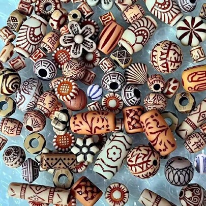 25g/0.88oz Vintage Imitation Wood Style Mixed Acrylic Beads Large Hole Assorted Shapes For DIY Jewelry Making And Crafting