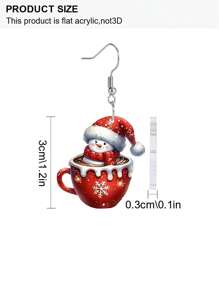 1 对时尚红色咖啡杯雪人亚克力耳环女士潮流耳环圣诞耳环节日派对耳环珠宝配饰圣诞礼物 - 紅色 - 查看 4