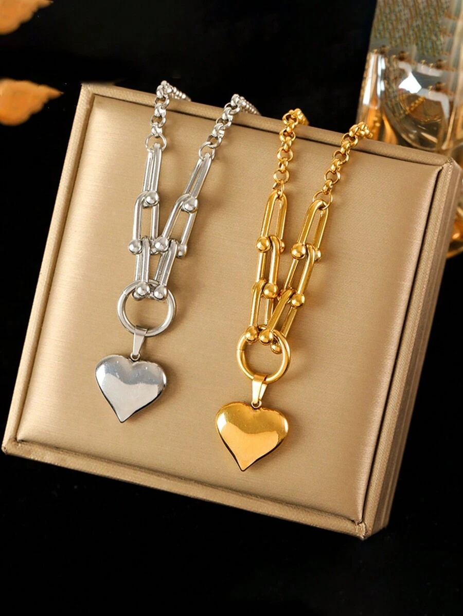 1pc Stainless Steel Heart Shape Pendant Necklace, Suitable For Daily Wear - necklace - View 1