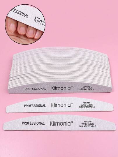 klimonla 5/10/25/50pcs Half Moon Shaped Professional Nail File With 80/80, 100/180 Grit Nail File Strips