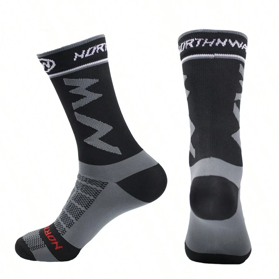 男士骑行袜，新款马拉松跑步运动袜，瑜伽袜，篮球袜，足球袜，网球袜 - 黑色 - 查看 1