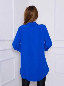 Women's Long Shirt Dune Fabric - 寶藍色 - 查看 2