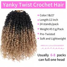 Tóc tết móc xoắn Yanky xoắn sẵn 1-6 sợi đồng đỏ Bohemian xoắn sẵn Micro Passion xoắn tóc xoắn lò xo gừng với phần tóc nối móc tổng hợp bồng bềnh 8/10/12 inch - màu nâu - Xem 3