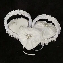 Caja con forma de cesta floral romántica en forma de corazón hecha a mano, cesta de mano con flores blancas para niña de las flores, caja para almacenar anillos de boda, decoración de boda (anillos no incluidos), regalo para el Día de San Valentín, Navidad, Día de la Madre