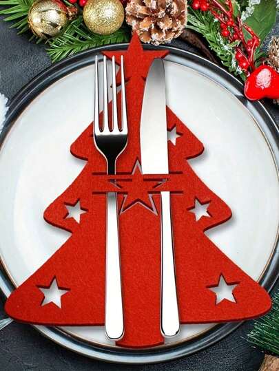 12 piezas - Portacubiertos de árbol de Navidad, bolsillos de fieltro para cubiertos decoración de mesa navideña, portacubiertos de árbol de Navidad, portacubiertos navideños, decoración de mesa de fieltro, bolsa para cubiertos navideños, bolsa para tenedor y cuchara de fieltro decoración del hogar y cocina, portacubiertos de árbol de Navidad rojo y verde, bolsas de fieltro para tenedor y cuchara, decoración navideña, regalo de Pascua