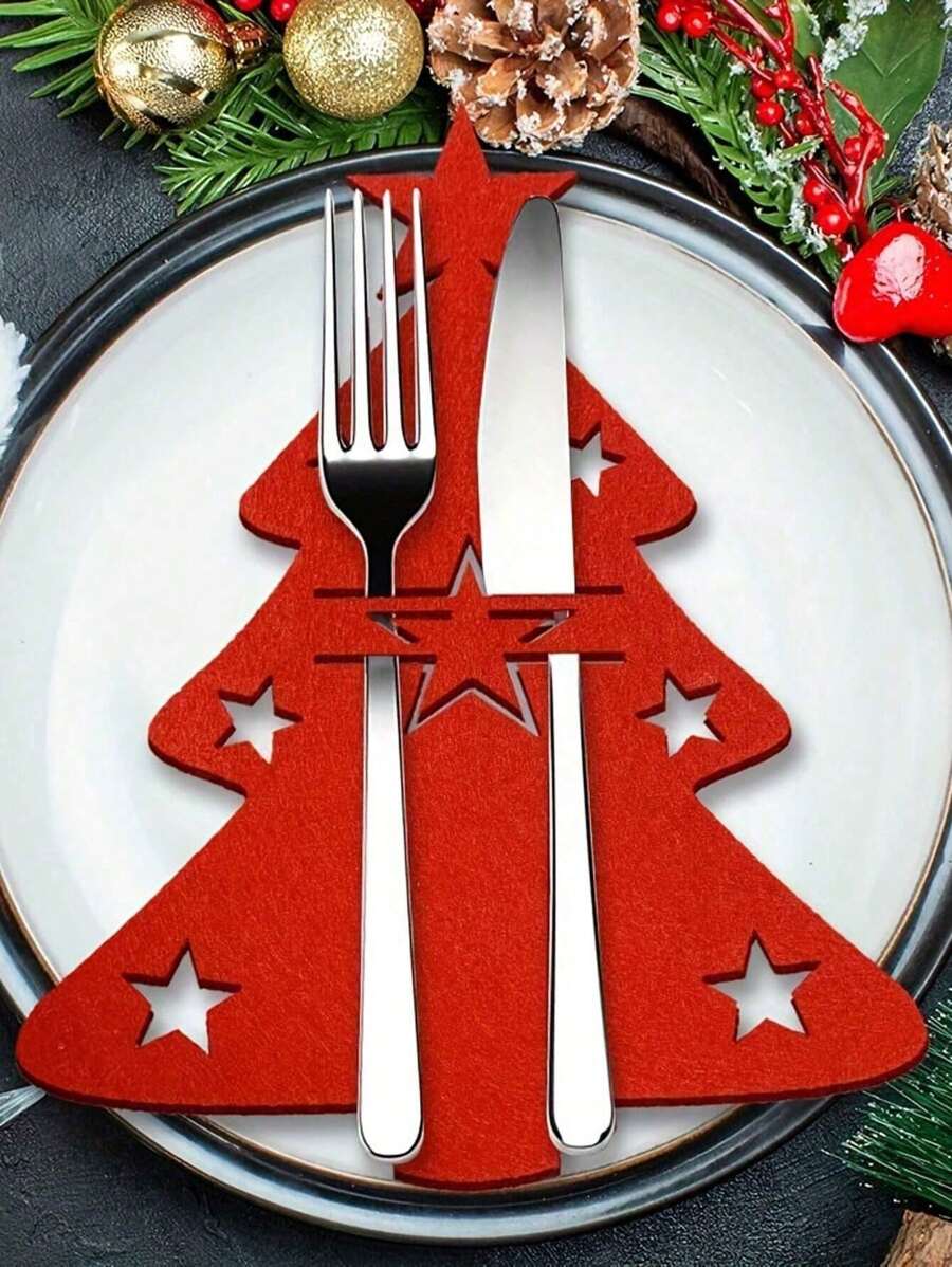 12pcs-Christmas Tree Silverware Holders, Felt Cutlery Pockets Christmas Table Decor,Christmas Tree Cutlery Holder, Christmas Cutlery Holder, Felt Table Decoration, Christmas Table Decoration Cutlery Bag, Felt Fork And Spoon Bag Home Room Decoration,Kitchen,Red And Green Christmas Tree Cutlery Holder, Felt Fork Spoon Bags, Christmas Decoration Easter Gift,Christmas