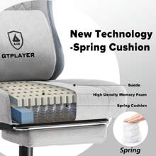 Fabric Gaming Chair With Footrest, Computer Desk Chair With Pocket Spring Cushion, Home Office Chair Ergonomic High Back Support Lumbar Support Heavy Duty Wide - Grey - View 4