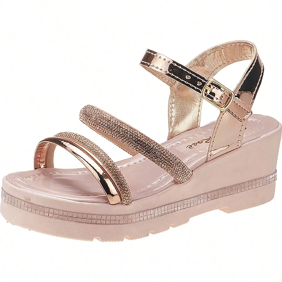 Stilo Pink Wedge Sandals For Girls With Comfortable Glitter Strap-8229 - Đồng - Xem 1