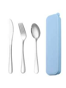 Portable Stainless Steel Cutlery Suit With Storage Box Chopstick Fork, Spoon Knife, Travel Tableware Set, Camping Cutlery. ,Kitchen,Christmas,Afternoon Tea