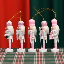 5pcs Exquisite Wooden Nutcracker Figurine - Pink And White Soldier With Candy Cane, Intricately Crafted For Festive Christmas Tabletop Decor, Traditional Holiday Ornament, And Unique Home Accent - Perfect For Indoor Display, New Year Party Favors Gift